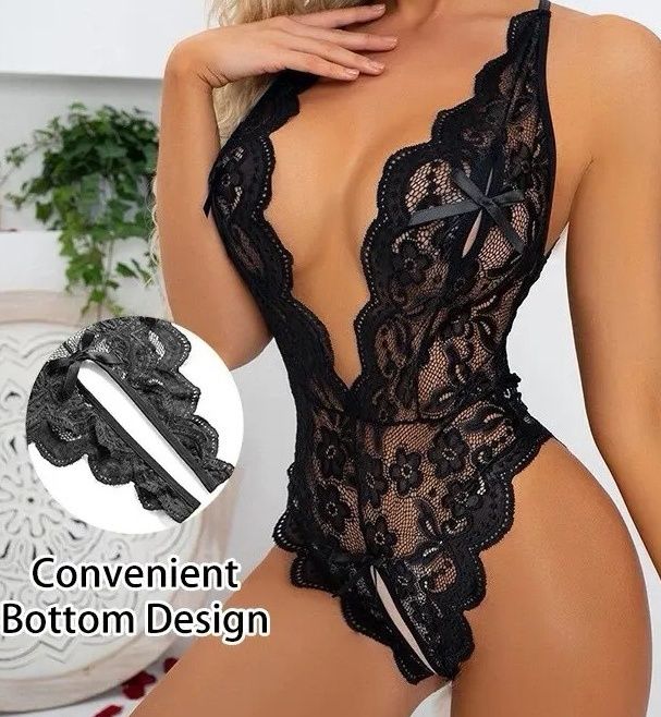 Body koronkowe S czarne seksowna bielizna Bodystocking otwarty krok