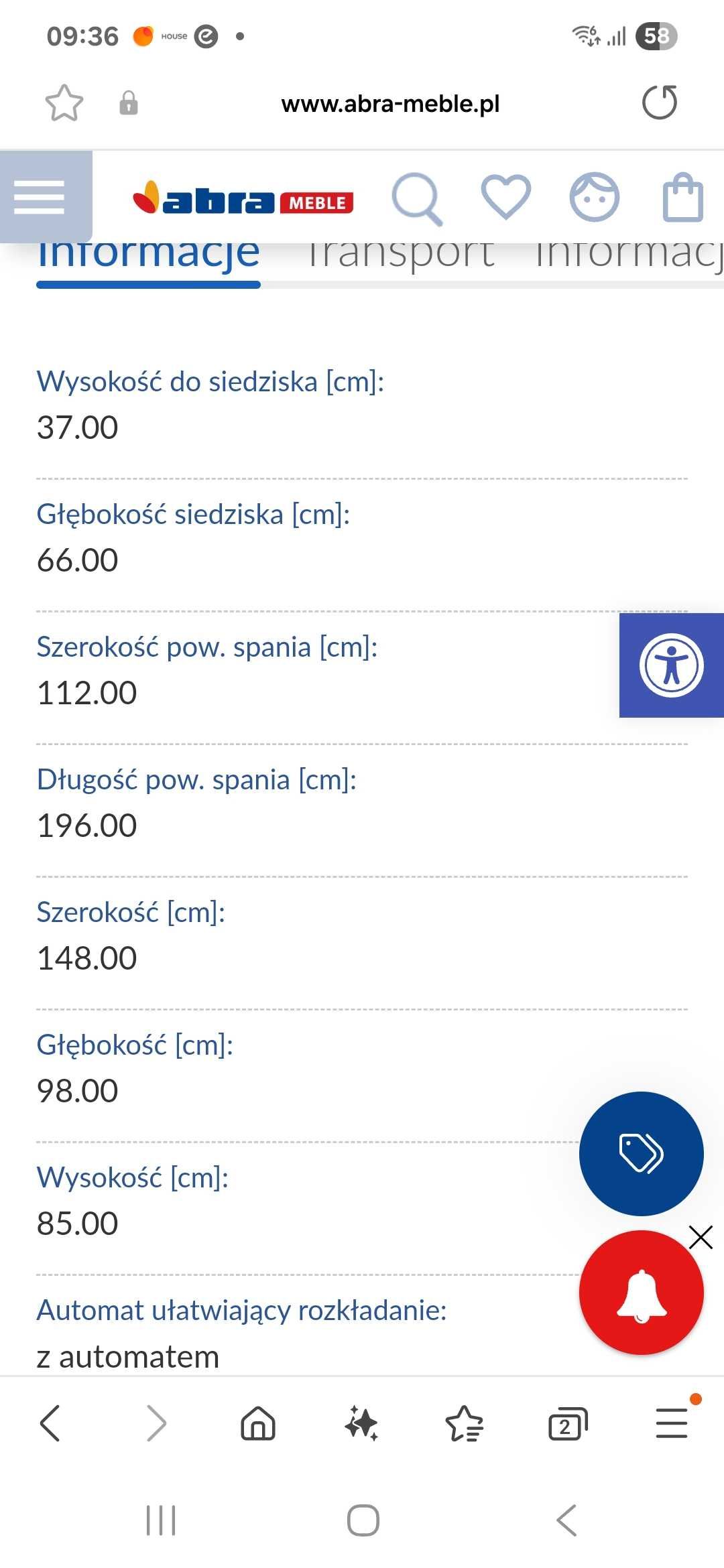 Sofa z funkcją spania