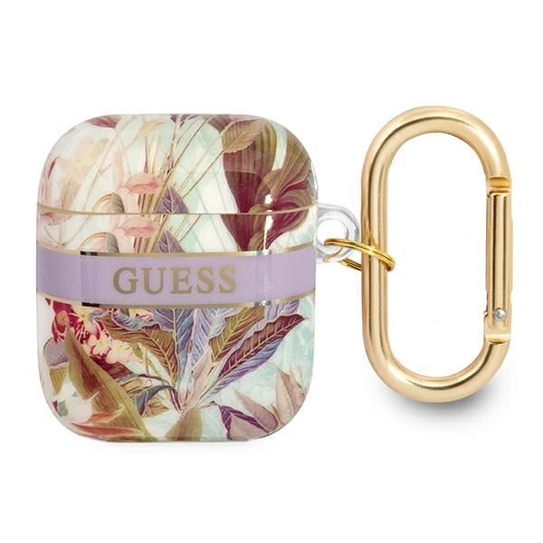 Okładka Airpods Guess Flower Collection Fiolet z Paskiem