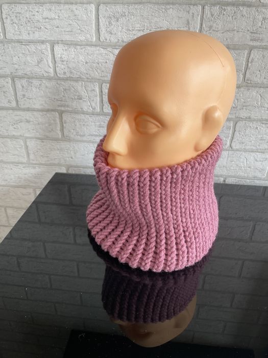 Nowy ciepły różowy komin tuba z wełną Merino handmade