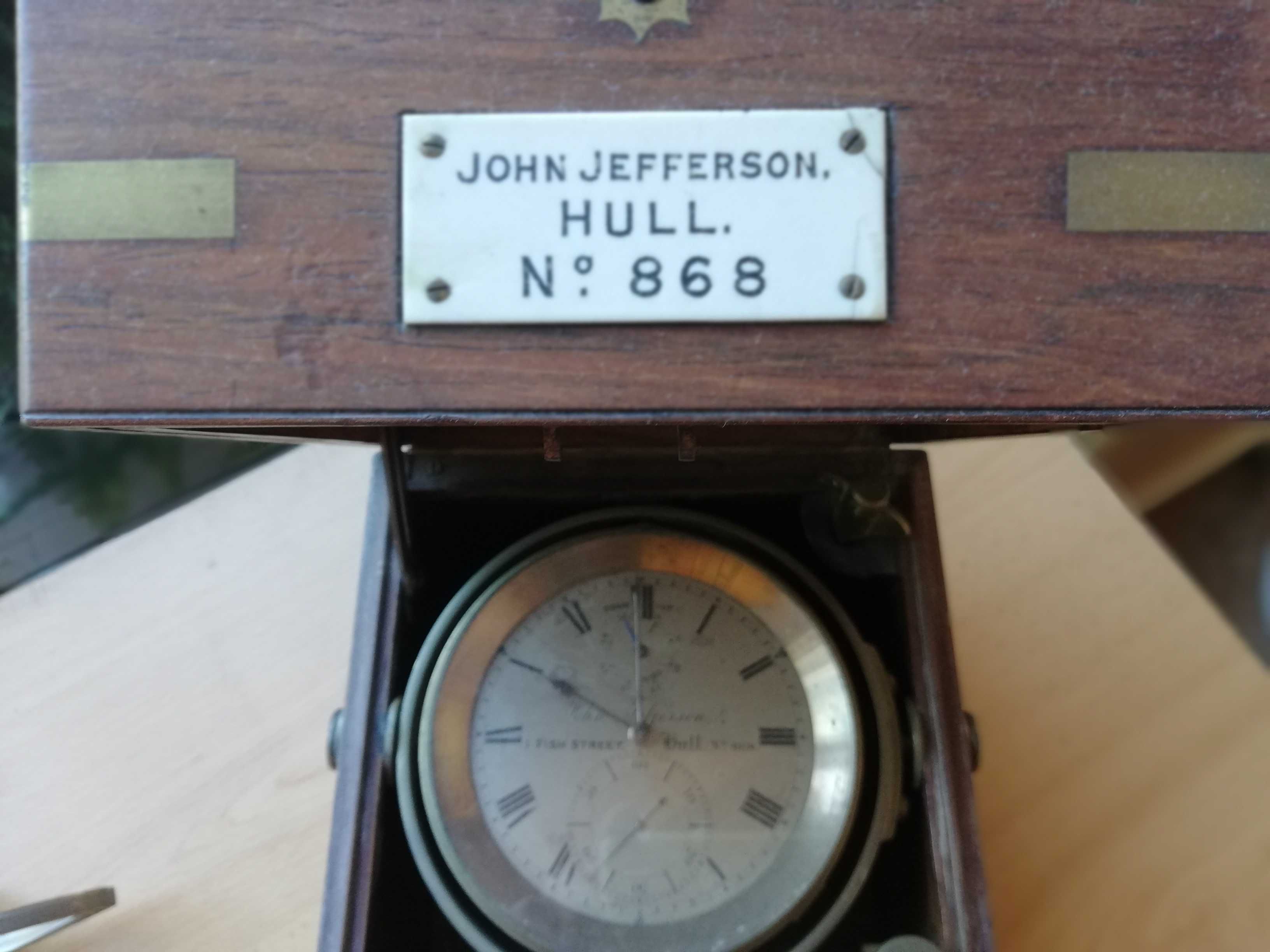 Cronómetro náutico John Jefferson, latão, vintage, séc XIX
