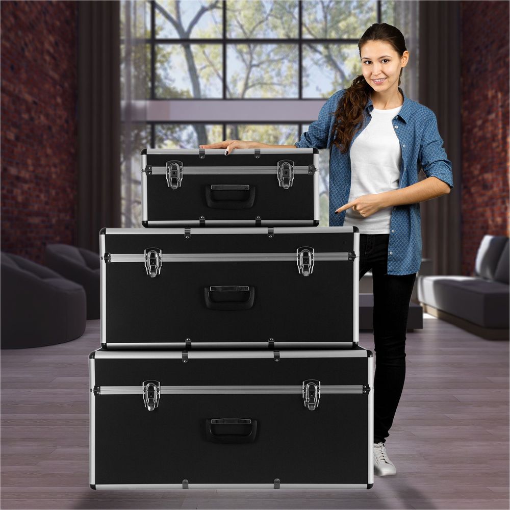 Zestaw 3 kufrów skrzyn aluminiowych zamykanych na kluczyk