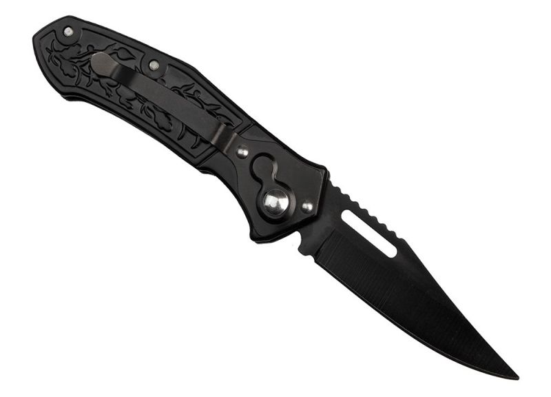 Czarny nóż sprężynowy Black Hase N-002D z klipsem