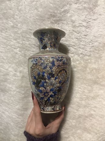 Chiński wazon ala porcelana śliczny szkło kolorowe kwiaty ozdoba antyk