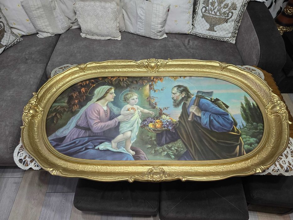 Obraz religijny Świętej Rodziny z lat 50 XX wieku,