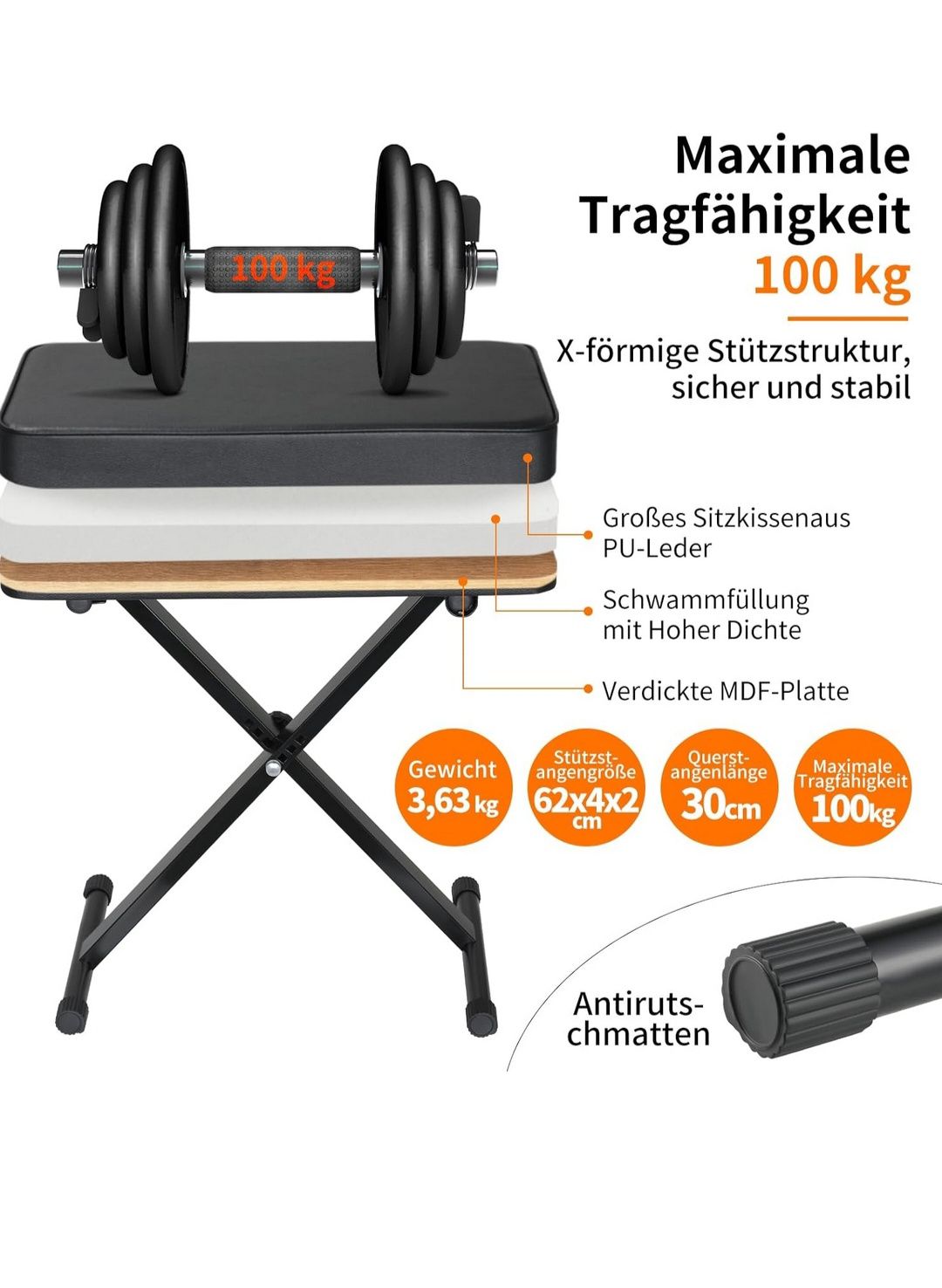MAMIZO Taboret fortepianowy z regulacją wysokości 50/52/54/56 cm