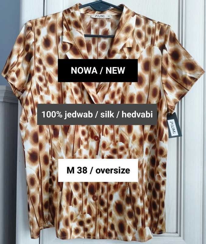 M 38 oversize jedwabna koszula vintage 100% jedwab wysoka jakość