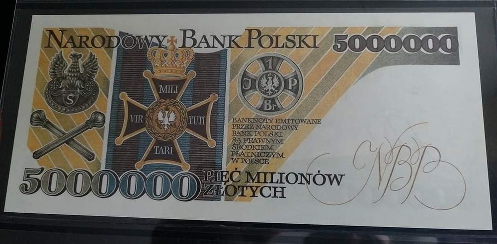 Banknot 5 mln., seria KH, reprodukcja projektu Andrzeja Heidricha.