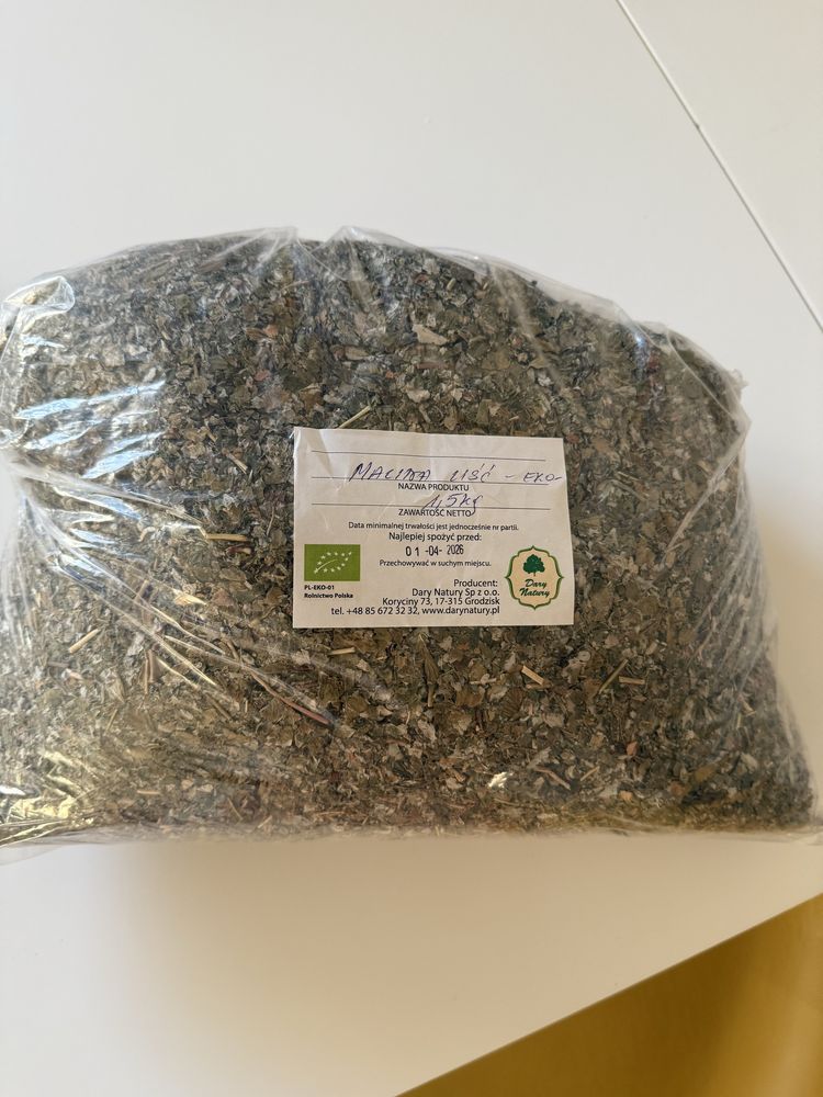 Liść Maliny – EKO – 0,5 kg Dary Natury ekologiczne z zielonym listkiem