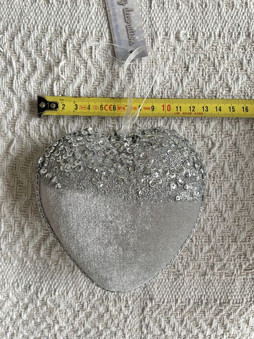 Srebrne serce ozdoba świąteczna choinkowa glamour na choinkę