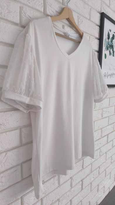 Bluzka damska XL 42 biała krótki rękaw t-shirt damski elegancka