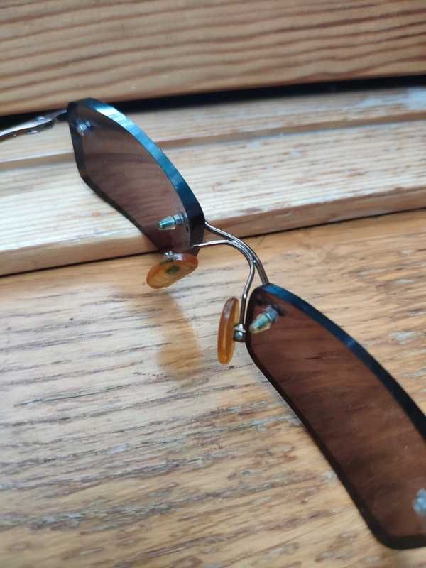 Okulary prostokątne wąskie korekcyjne vintage brązowe rimless