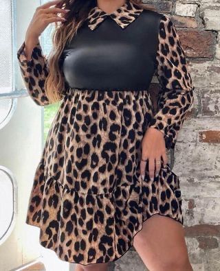 Vestido padrão leopardo & detalhe em napa tam 0XL (44) SHEIN