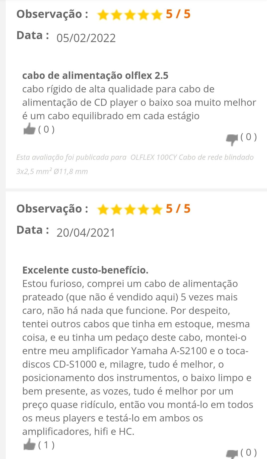 Maravilhoso cabo de alimentação Olflex CY 100
