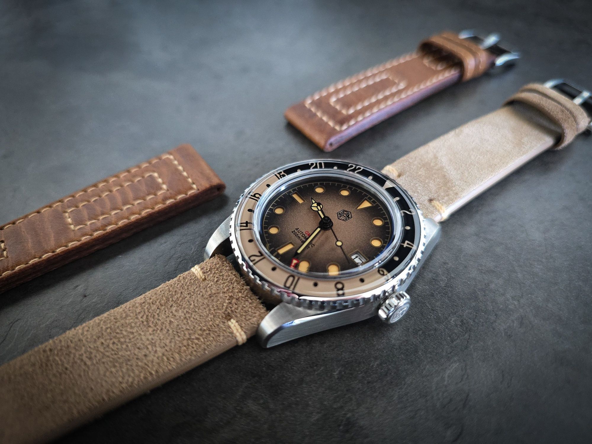 NOVO Relógio + ofertas San Martin Automático GMT sandwich dial