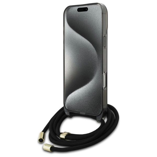 Etui Guess Crossbody Cord Script MagSafe na iPhone 16 Pro - czarne