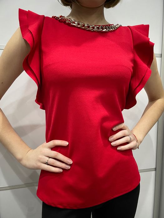 Czerwona Bluzka Butik Hiszpanka S Nowa Łańcuch Złoty