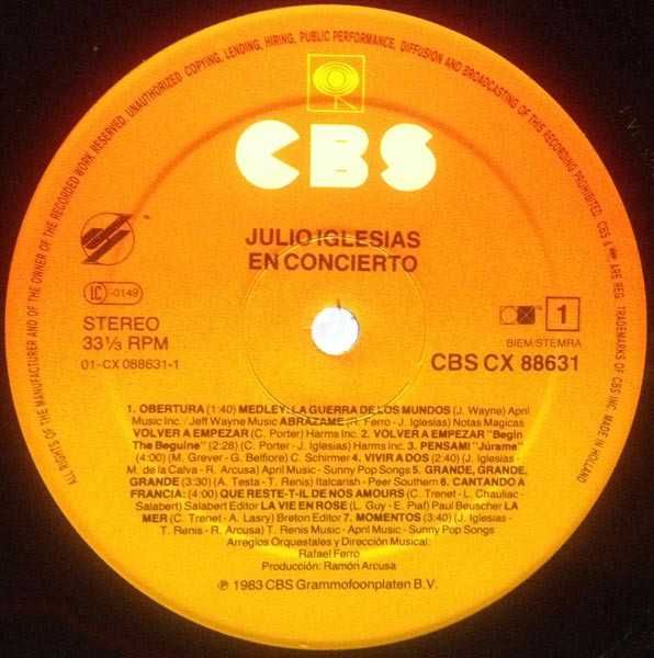 Colecionismo vinil 1983: LP Duplo / Julio Iglesias en Concierto
