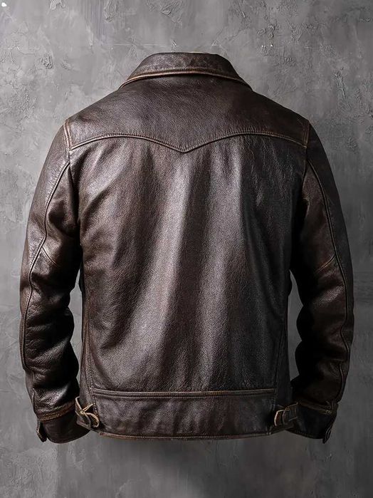 Męska kurtka vintage, brązowa kurtka typu bomber z zapięciem na guziki