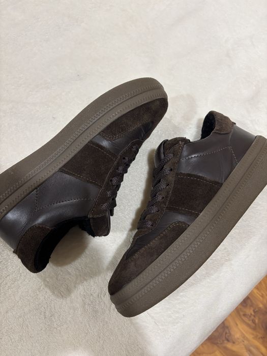 Кеди шоколадні на хутрі натуральна замша/шкіра 23,5см