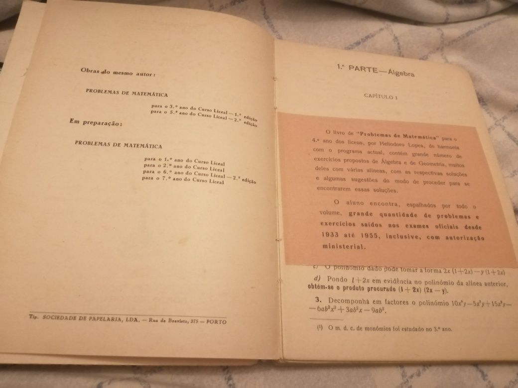 Livro antigo Matemática (1954)