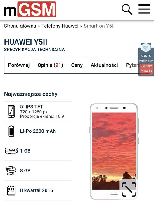Huawei Y5 ii Stan świetny