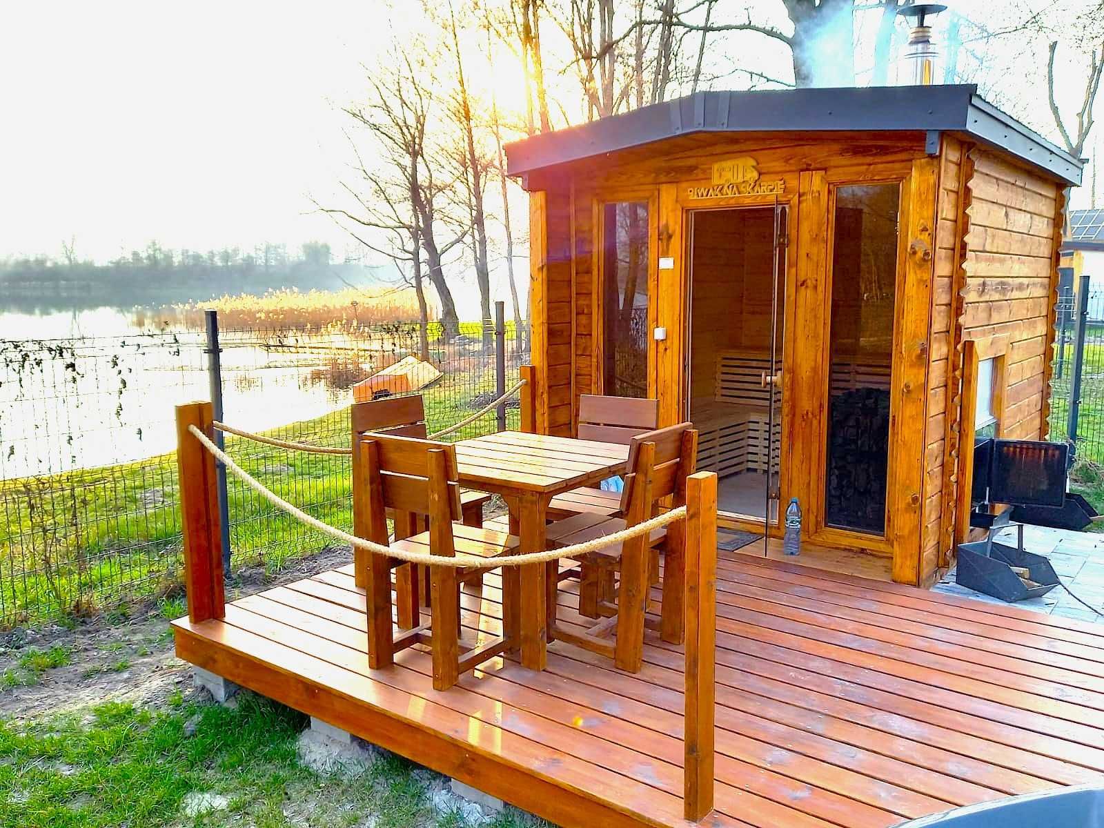 Domek/apartament z jacuzzi/balia i sauna nad jeziorem/pole namiotowe