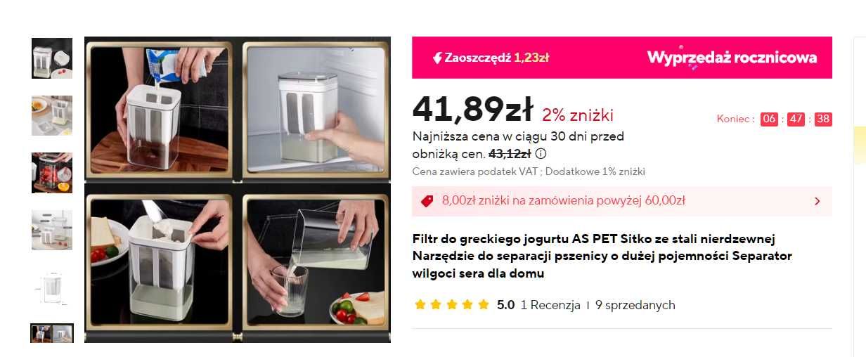 Filtr,  pojemnik z sitkiem do robienia domowych serków
