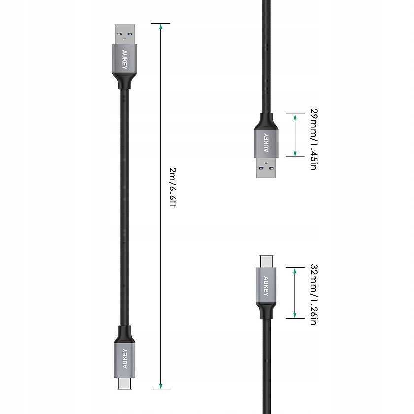 AUKEY - CB-CD3 nylonowy kabel Quick Charge USB C-USB 3.0 | 2m | 5 Gbps