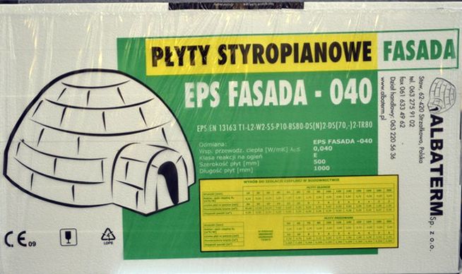 STYROPIAN FASADA 040 biały grubość 10 cm - cena  13,80 zł /m2