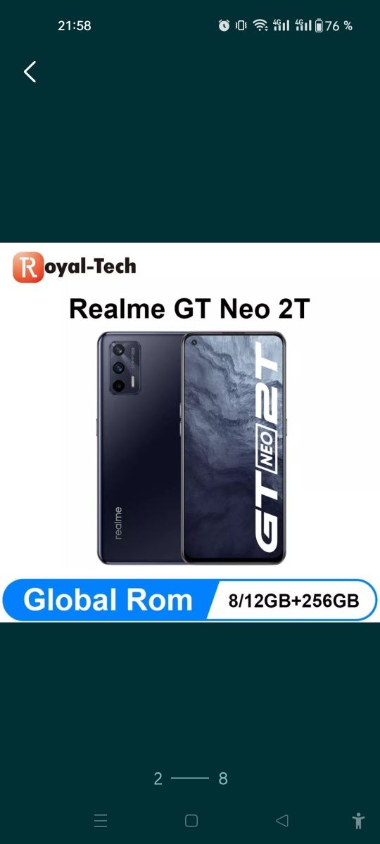 Флагман Realme GT Neo 2T 8/128gb