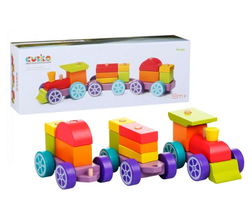 Дерев'яна дитяча еко-іграшка Cubika Поїзд Веселковий експрес