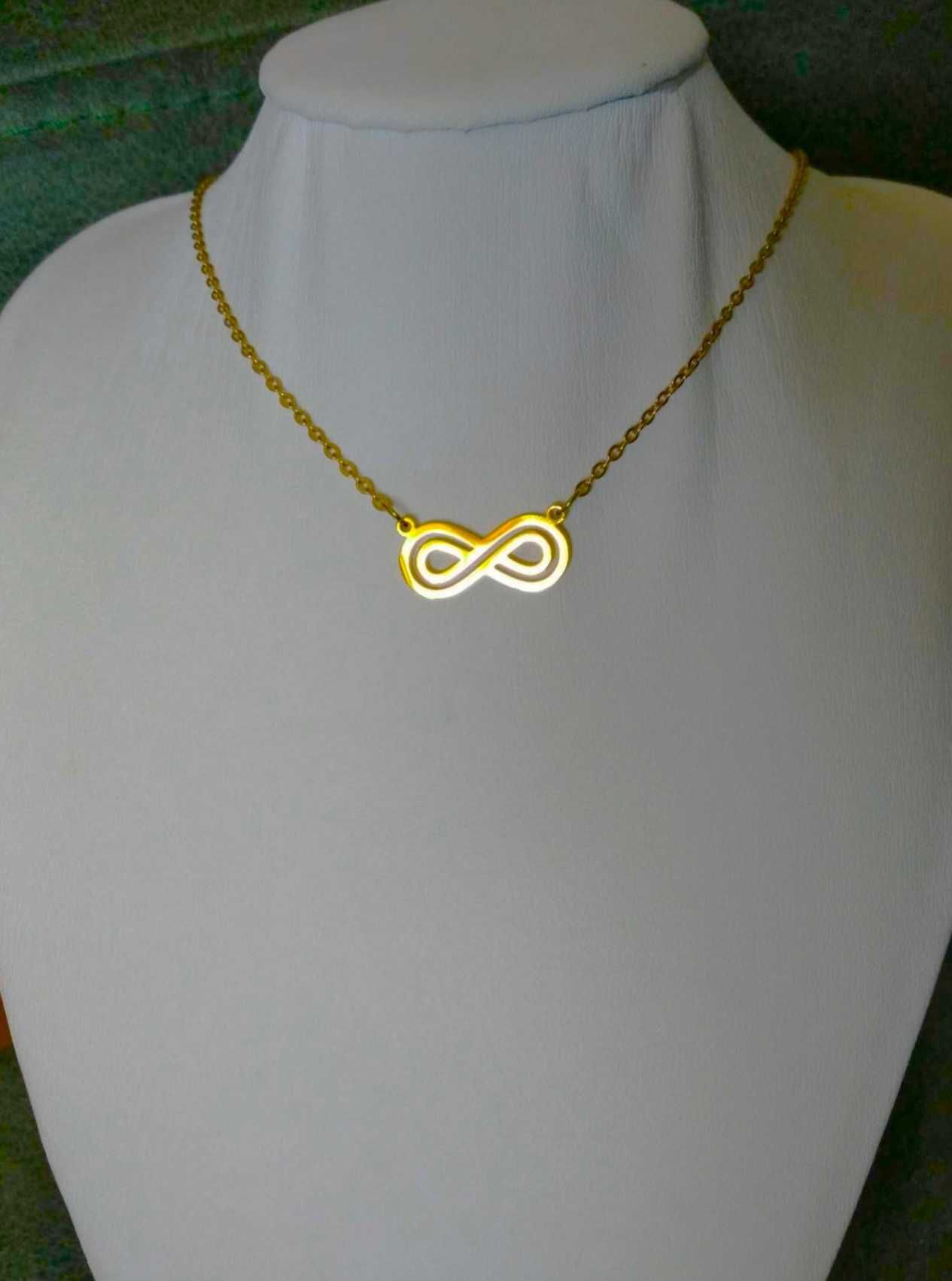 Colar Aço Dourado Infinito Duplo NOVO