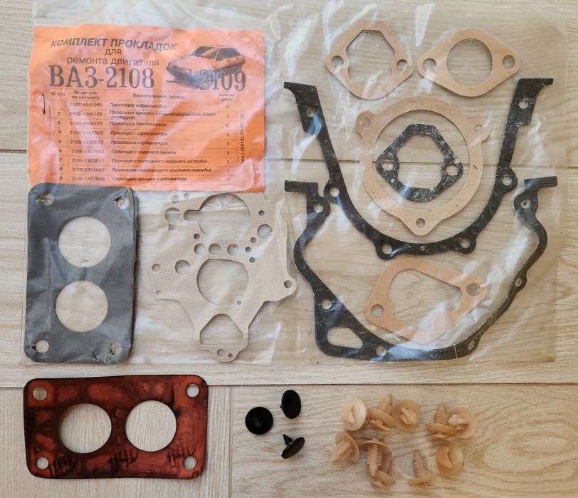 Комплект прокладок для ремонта двигателя ВАЗ 2108 2109 + клипсы