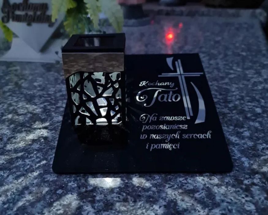 Znicz solarny dla taty elegancki wytrzymały piękny grawerowany lekki