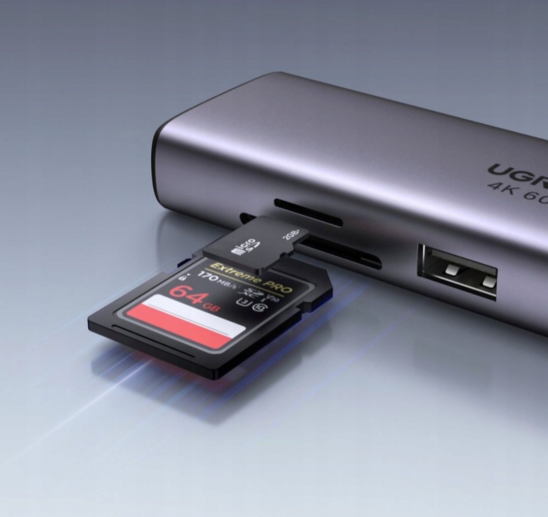 Ungreen Hub Adapter USB-C - 2x USB HDMI 4K 60Hz SD i TF USB C RJ45