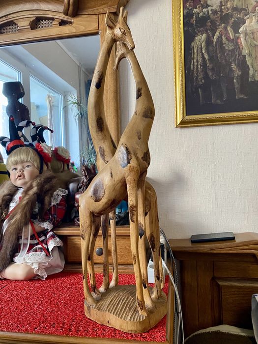 Большая статуэтка, фигура два жирафа, жираф, африканское дерево