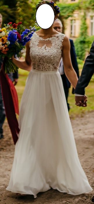 Suknia ślubna boho rustykalna koronkowa rozmiar 36