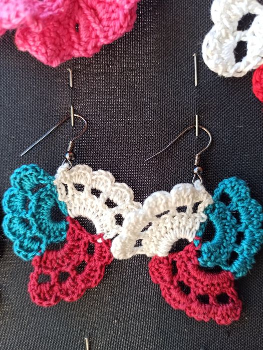 Brincos de crochet feitos à mão, em fio de algodão