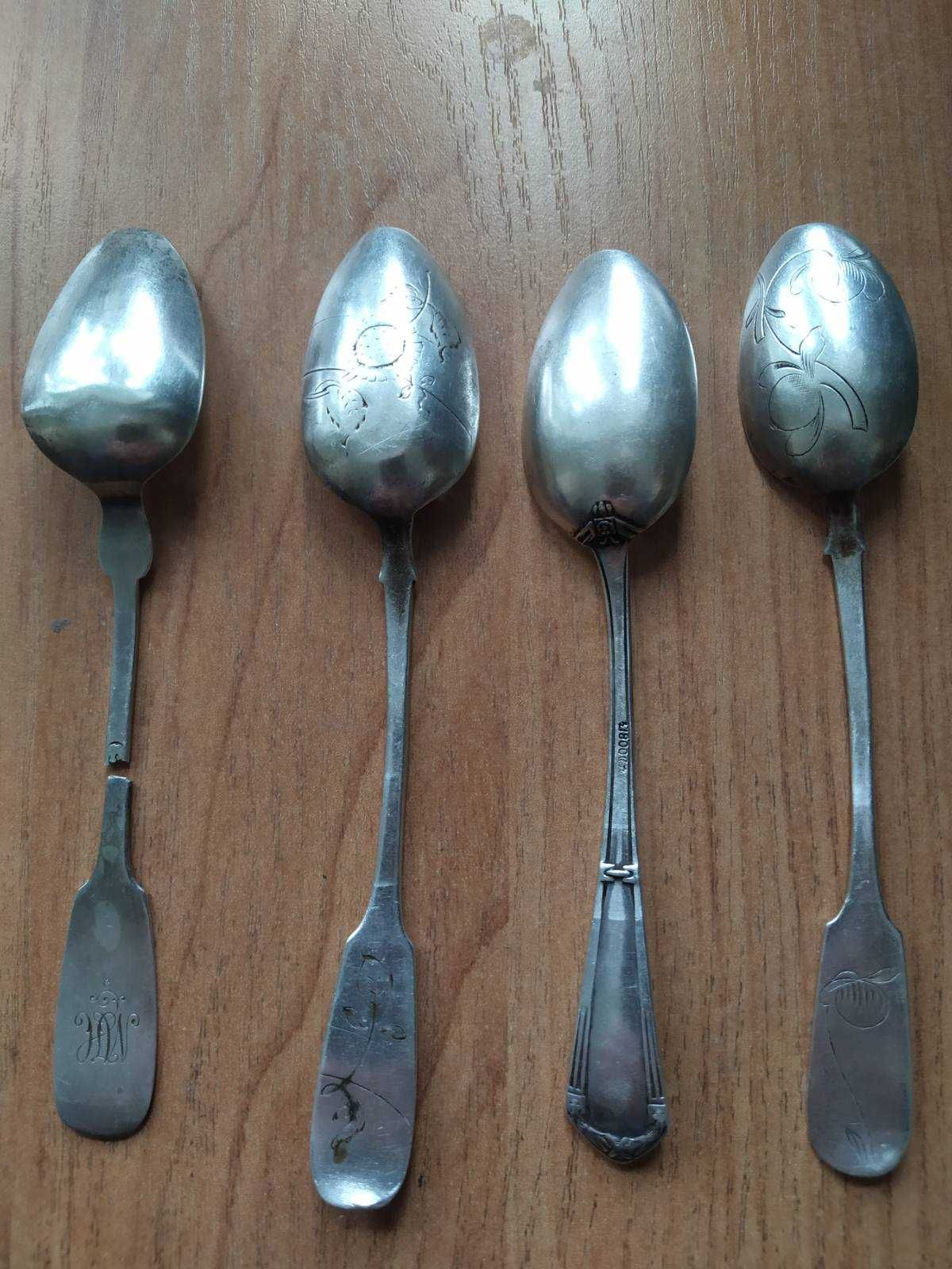 Серебряные антикварные чайные ложки, Серебро 875 пробы.