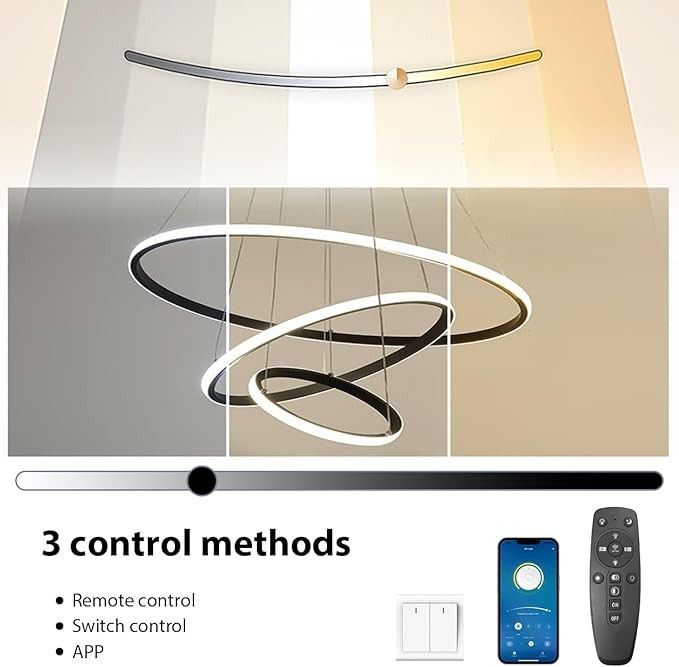 KSIBNW Lampa wisząca LED, 3 pierścienie, nowoczesna, Czarna