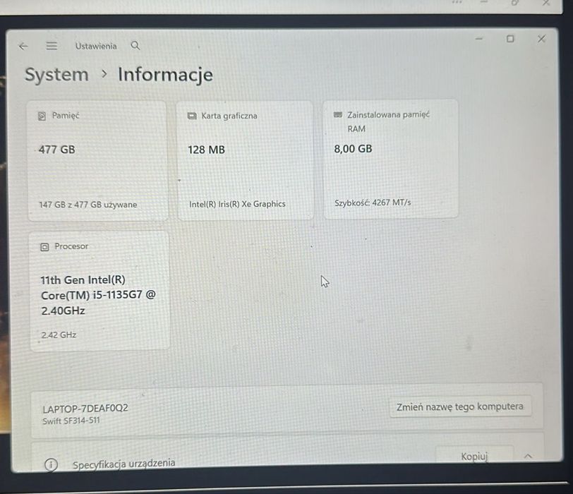 Laptop Acer swift 3