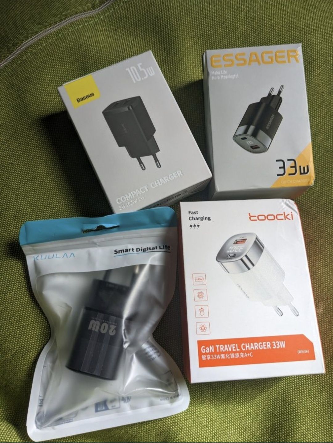 Toocki, Essager GaN 33w, Kuulaa GaN 20w, Baseus 10.5w зарядка для теле