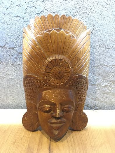 Drzeworyt rzeźba unikat obraz z drzewa maska afrykańska antyk starocia