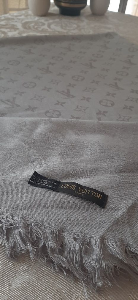 Damska chusta Louis Vuitton szara kaszmir wełna