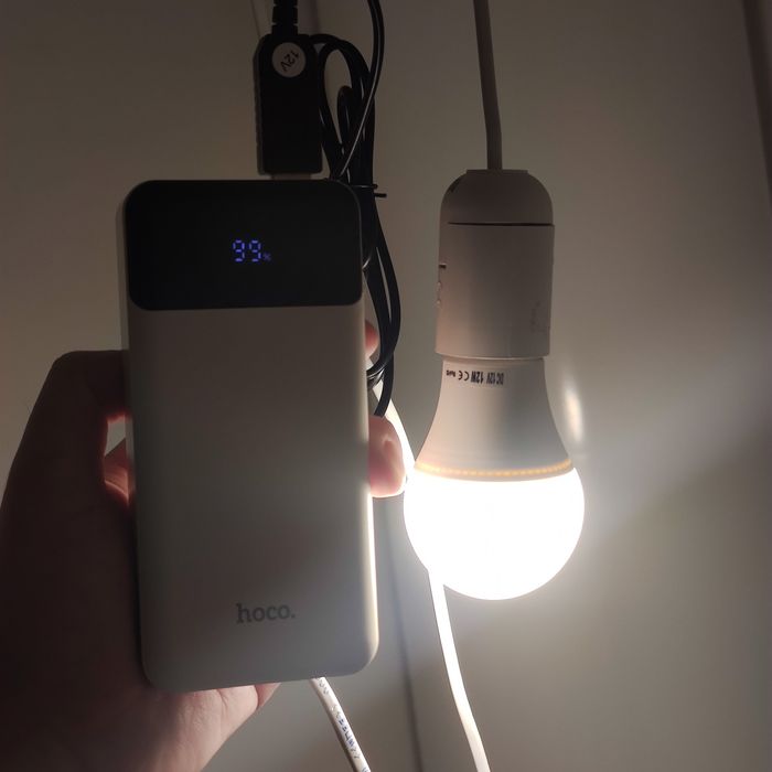 Лампи 12V E27 DC — 9W і 12W + кабель для підключення до павербанку