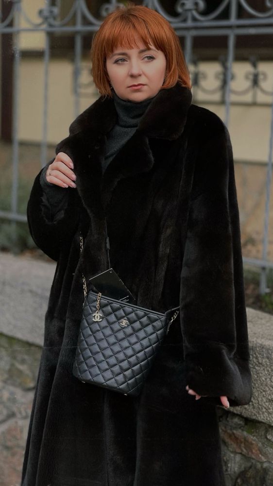 Lux норкова шуба пальто black glama Braschi р.48-56