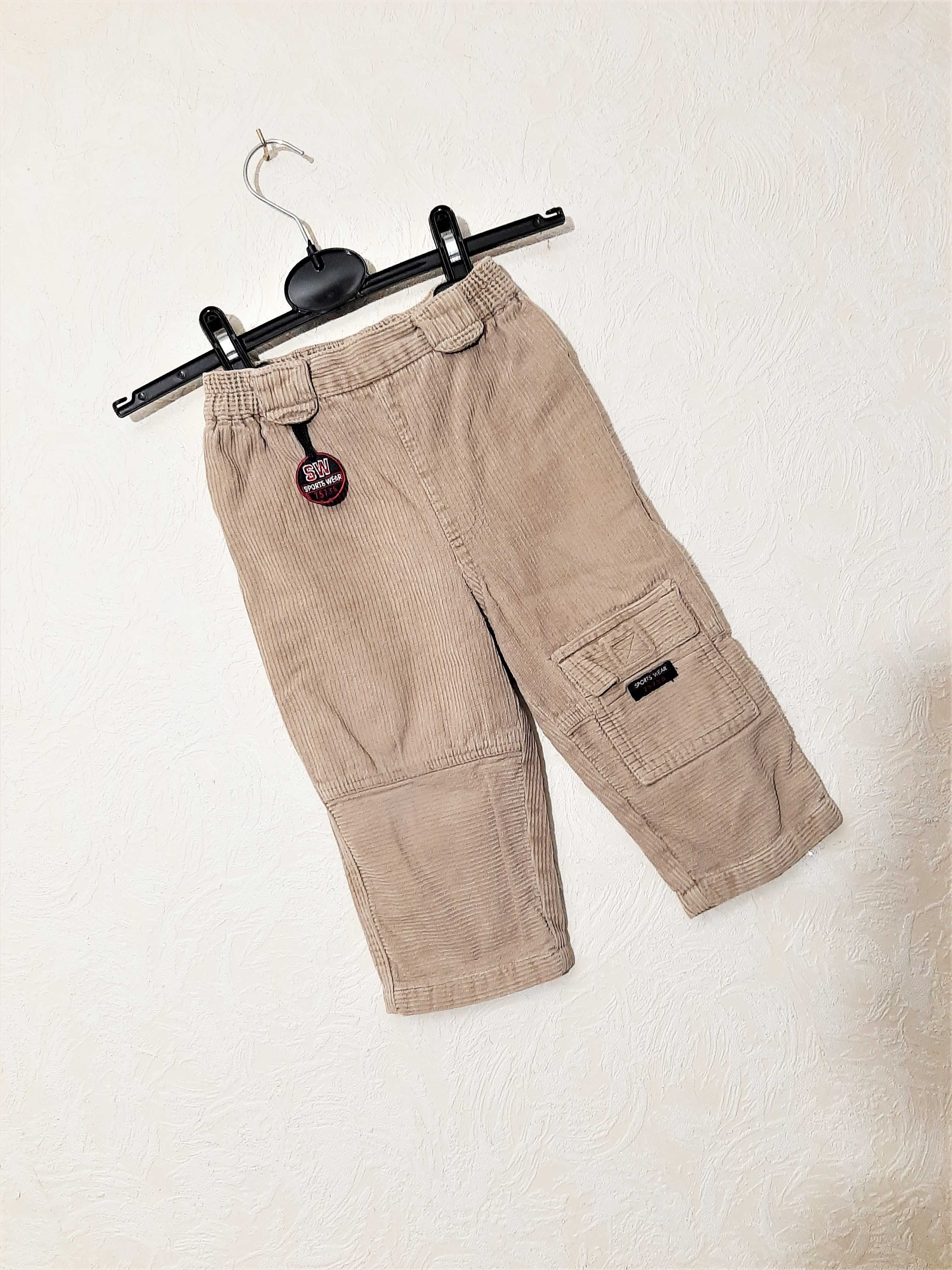 Дитячі вельветові штани теплі бежеві на резинці на хлопчика 12-24міс