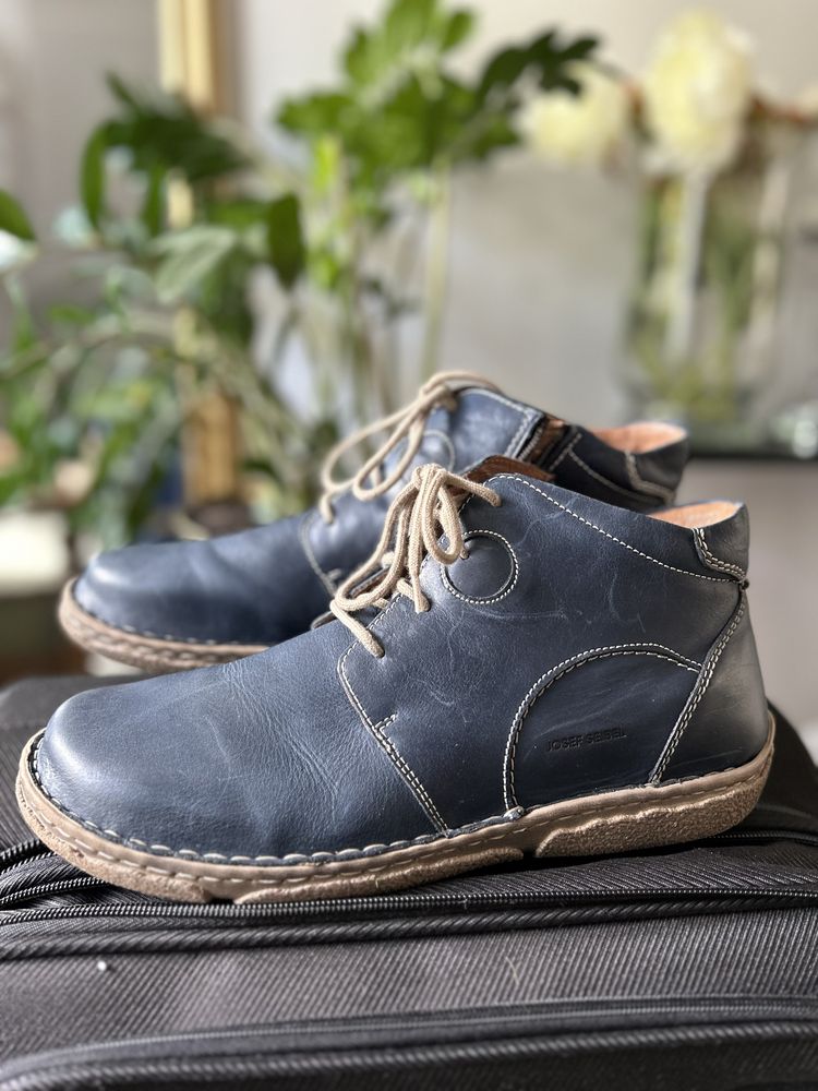 Granatowe skórzane męskie buty trzewiki 43 Josef Seibel