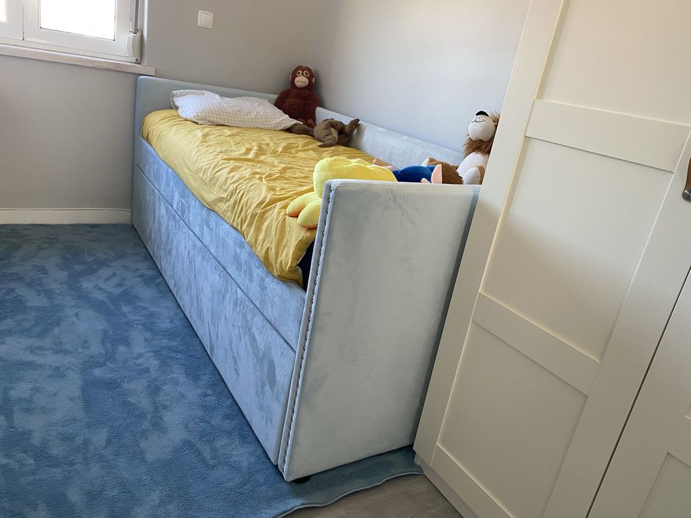 Cama Beliani Veludo  90 x 200 cm Azul claro